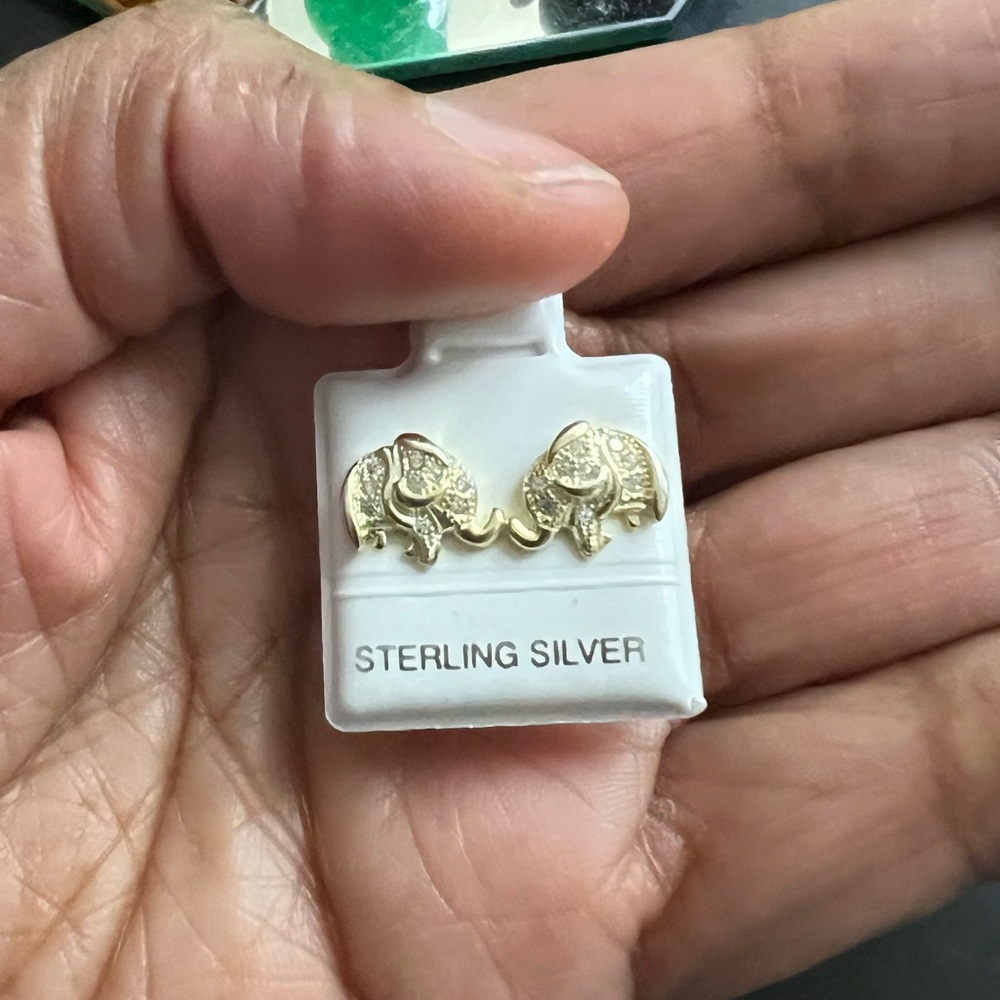 New never worn Sterling Silver gold tone elephant stud earrings